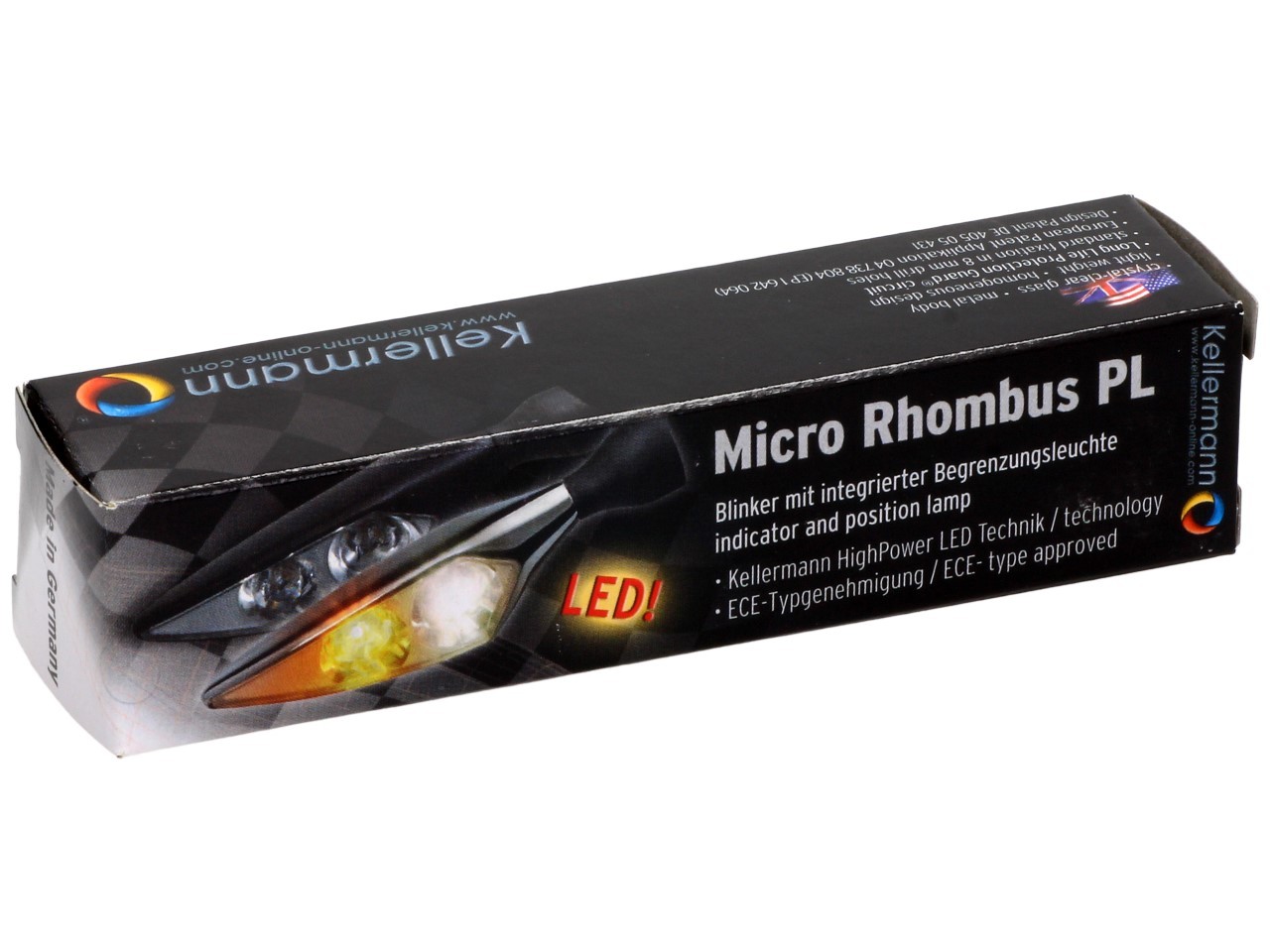 Kellermann Blinker, Rhombus PL, Stahl, LED, vorne links, 12 V, schwarz seidenmatt, E-geprüft