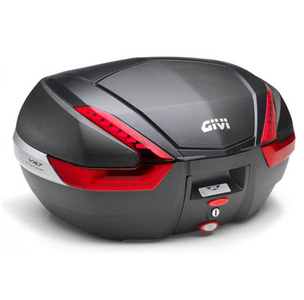 V47 MONOKEY Topcase 47 Liter schwarz / carbon mit roten Reflektoren Givi