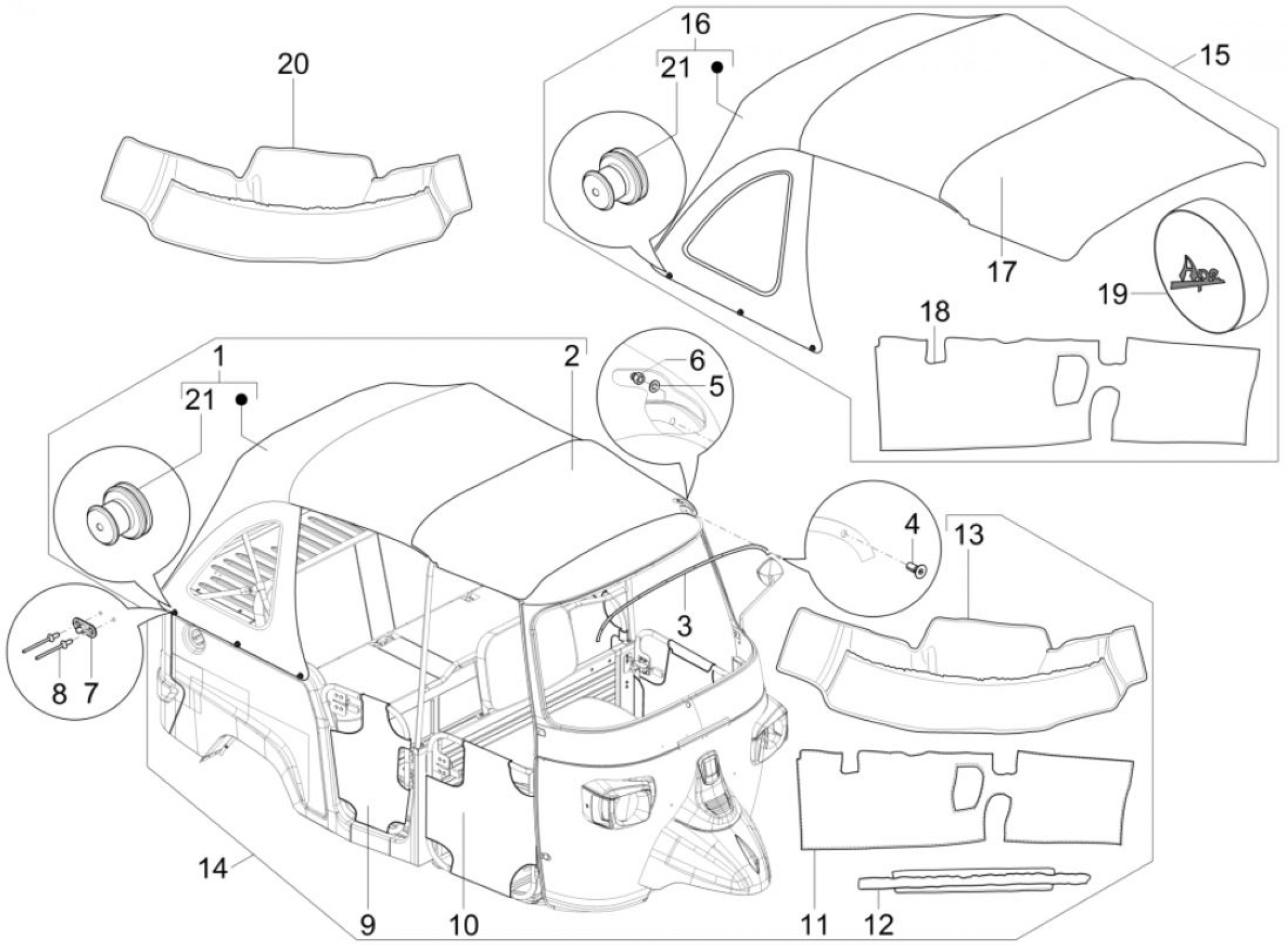 Türverkleidung rechts für APE Calessino (13-17)