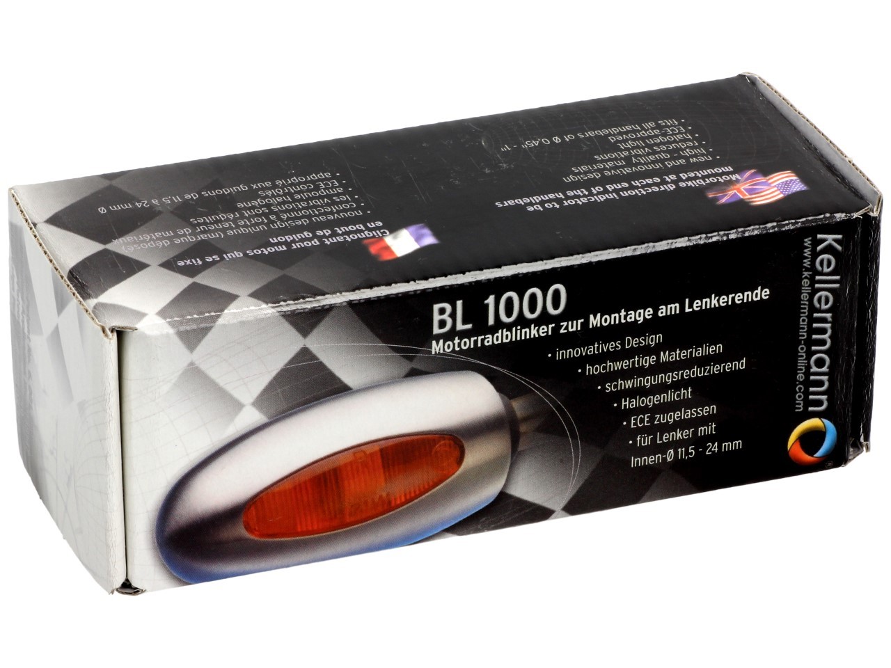 Kellermann Blinker, BL 1000 yellow, Aluminium, Halogen, VR/VL, 12 V, 21 W, schwarz seidenmatt