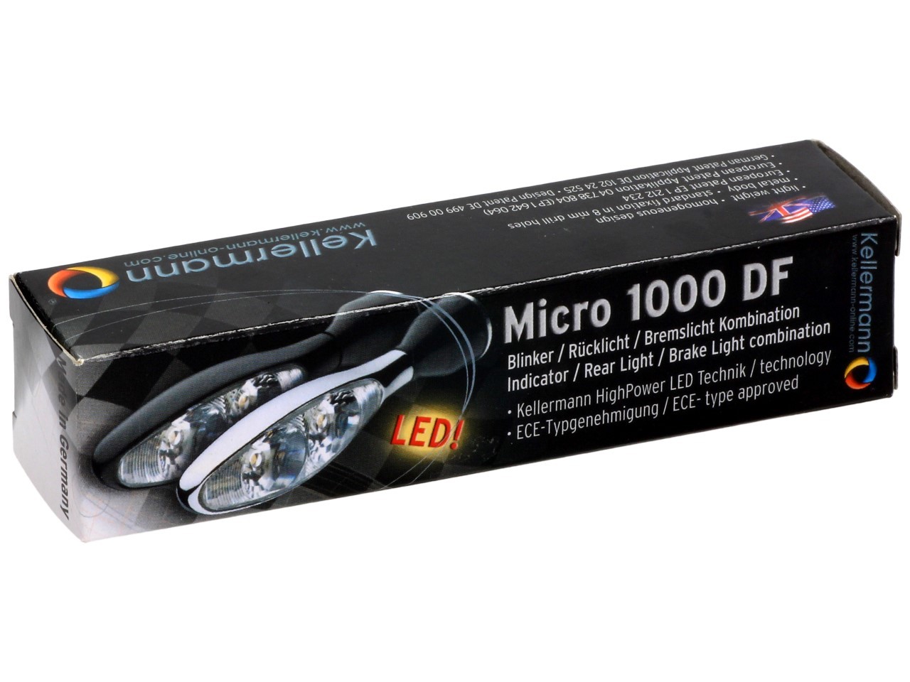 Kellermann Blinker, Rück- und Bremslicht, Micro 1000 DF, Stahl, LED, HL/HR, 12 V, chrom glänzend