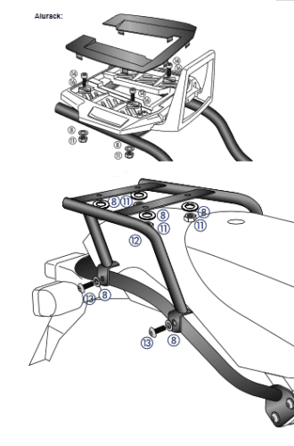 Alurack Topcase-Träger für BMW HP2 /Enduro/Megamoto (05-08) Hepco & Becker