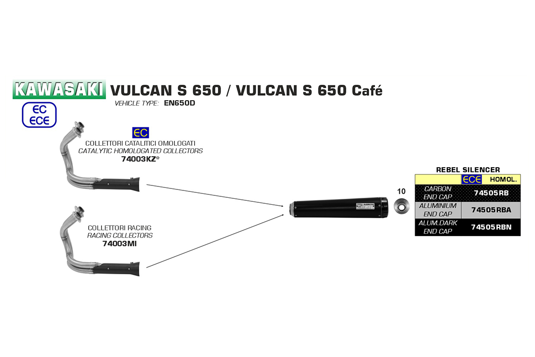 ARROW DARK REBEL schwarzer Edelstahl-Endschalldämpfer mit Carbon-Endkappe für Kawasaki Vulcan S 650/