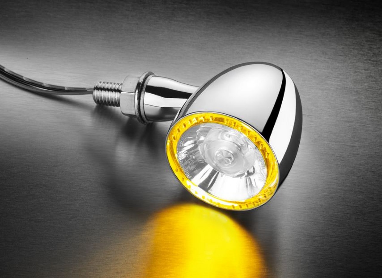 Kellermann Blinker mit Positionslicht, Bullet 1000 PL, Stahl, LED, VL/VR, 12 V, chrom glänzend