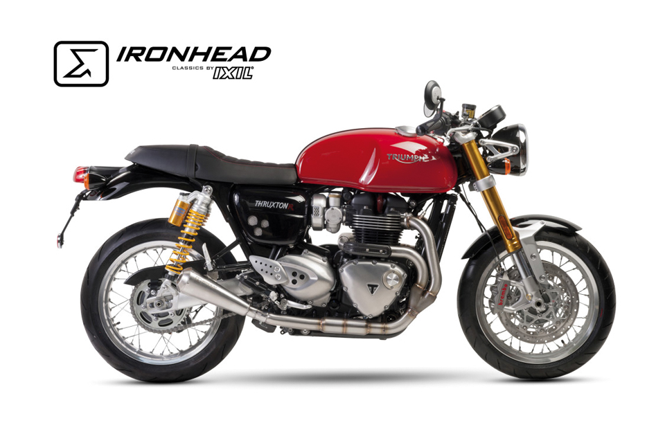 IRONHEAD Endtopf Triumph Thruxton 1200 R (16-17), Edelstahl, slip on, Paar, E-geprüft, Euro4