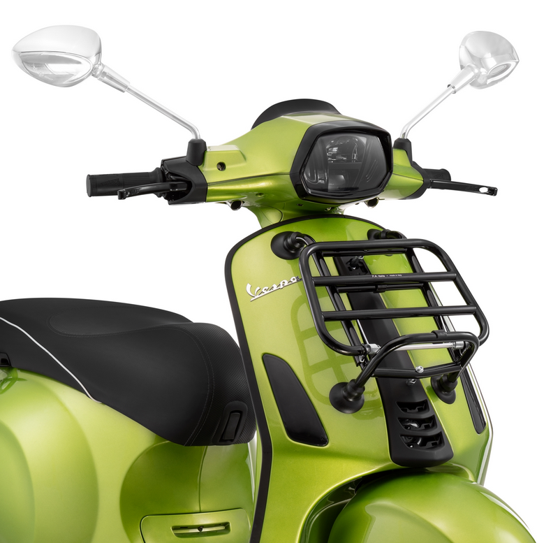 Gepäckträger vorne für Vespa Primavera /​Sprint /​Elettrica 50-150ccm, klappbar, schwarz glänzend