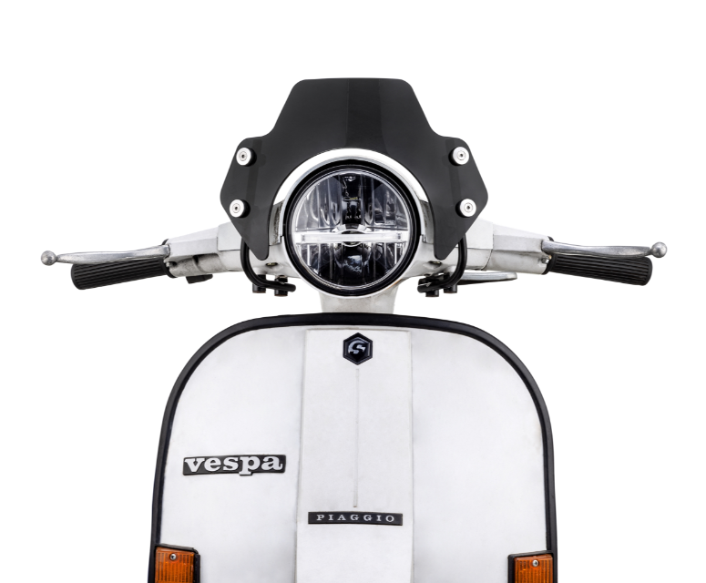 Flyscreen für Vespa PX 80-200ccm, schwarze Halter, schwarz getönt