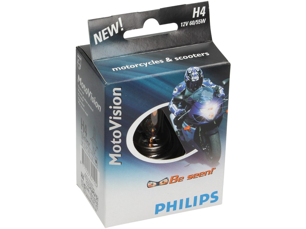 Philips Leuchtmittel, Glühlampe, H4, MV Moto +40% mehr Licht, 12 V, 60/55 W, P43t