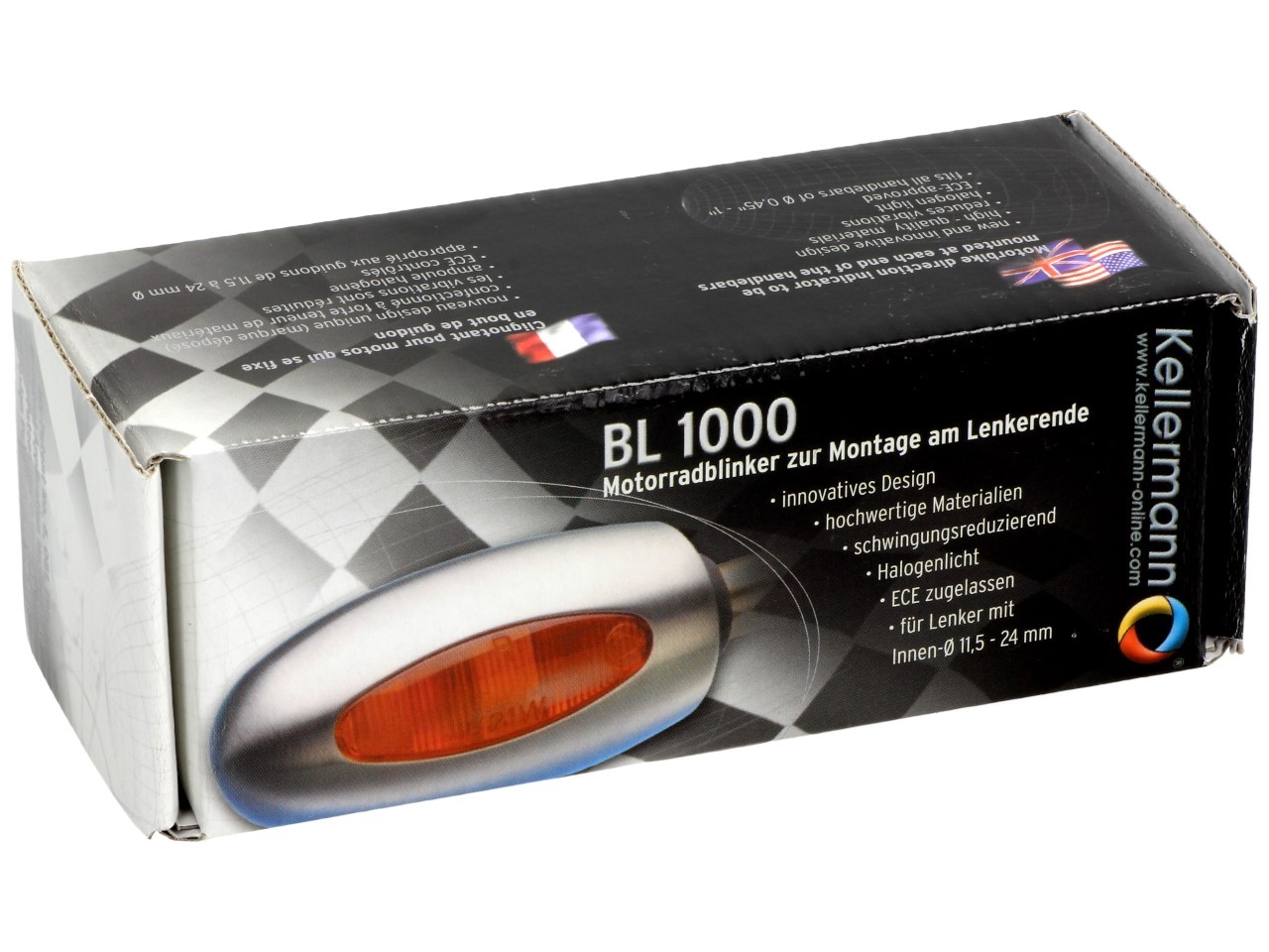 Kellermann Blinker, BL 1000 yellow, Messing, Halogen, VR/VL, 12 V, 21 W, schwarz seidenmatt