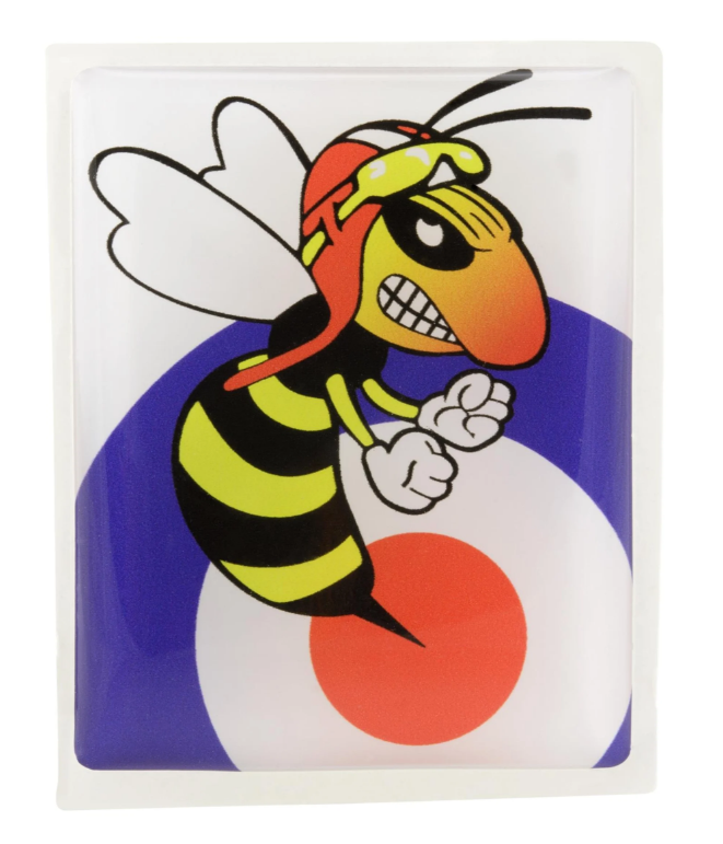 Vespa Emblem "Target böse Wespe" 4-Eck Kaskade, blau/weiß/rot