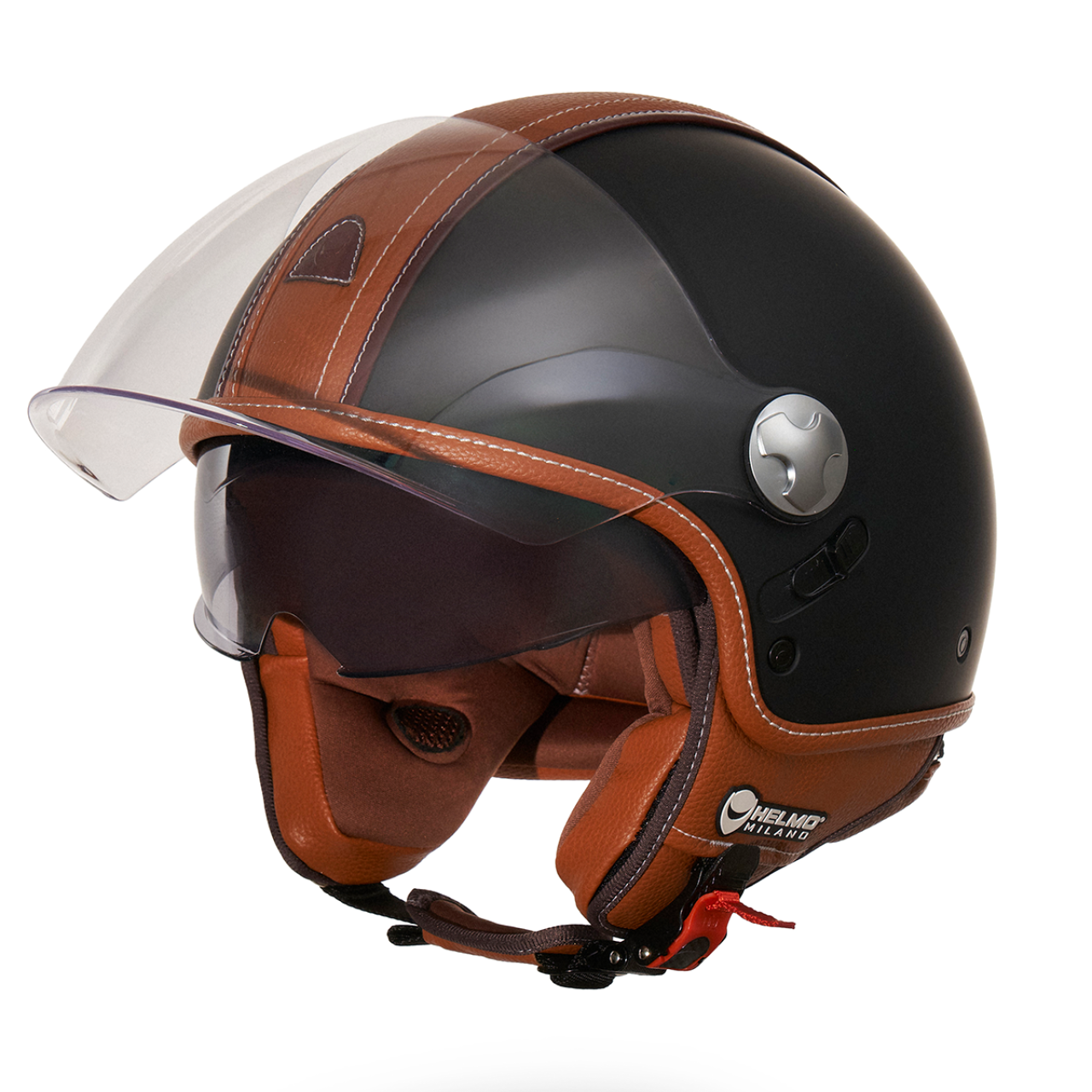 Helmo Milano Demi Jet PelleDura Premium schwarz matt mit braunem Öko-Leder