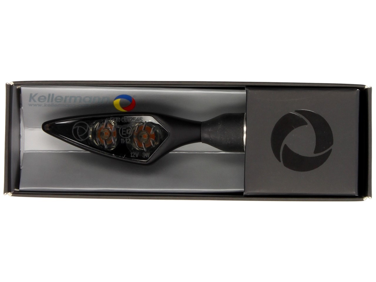 Kellermann Blinker, Rhombus Dark, Stahl, LED, VR/HL, 12 V, schwarz seidenmatt, M8x20, E-geprüft
