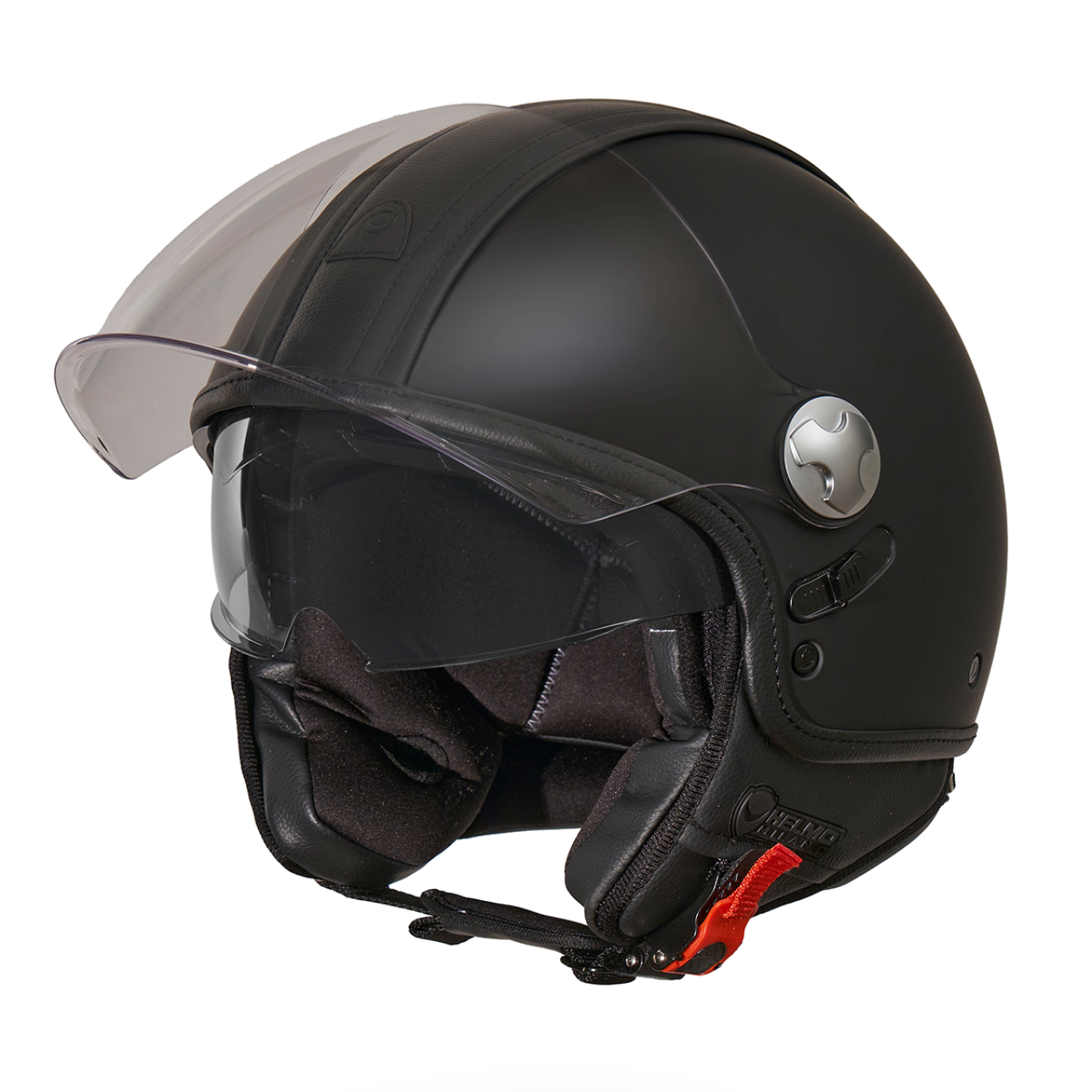 Helmo Milano Demi Jet, PelleDura Premium, schwarz matt mit schwarzem Öko-Leder