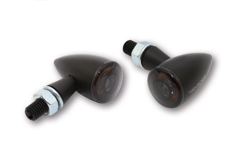 HIGHSIDER Pro Apollo Bullet LED Blinker Gehäuse Schwarz / Linse Rauchgrau (Paar), Vorn & Hinten