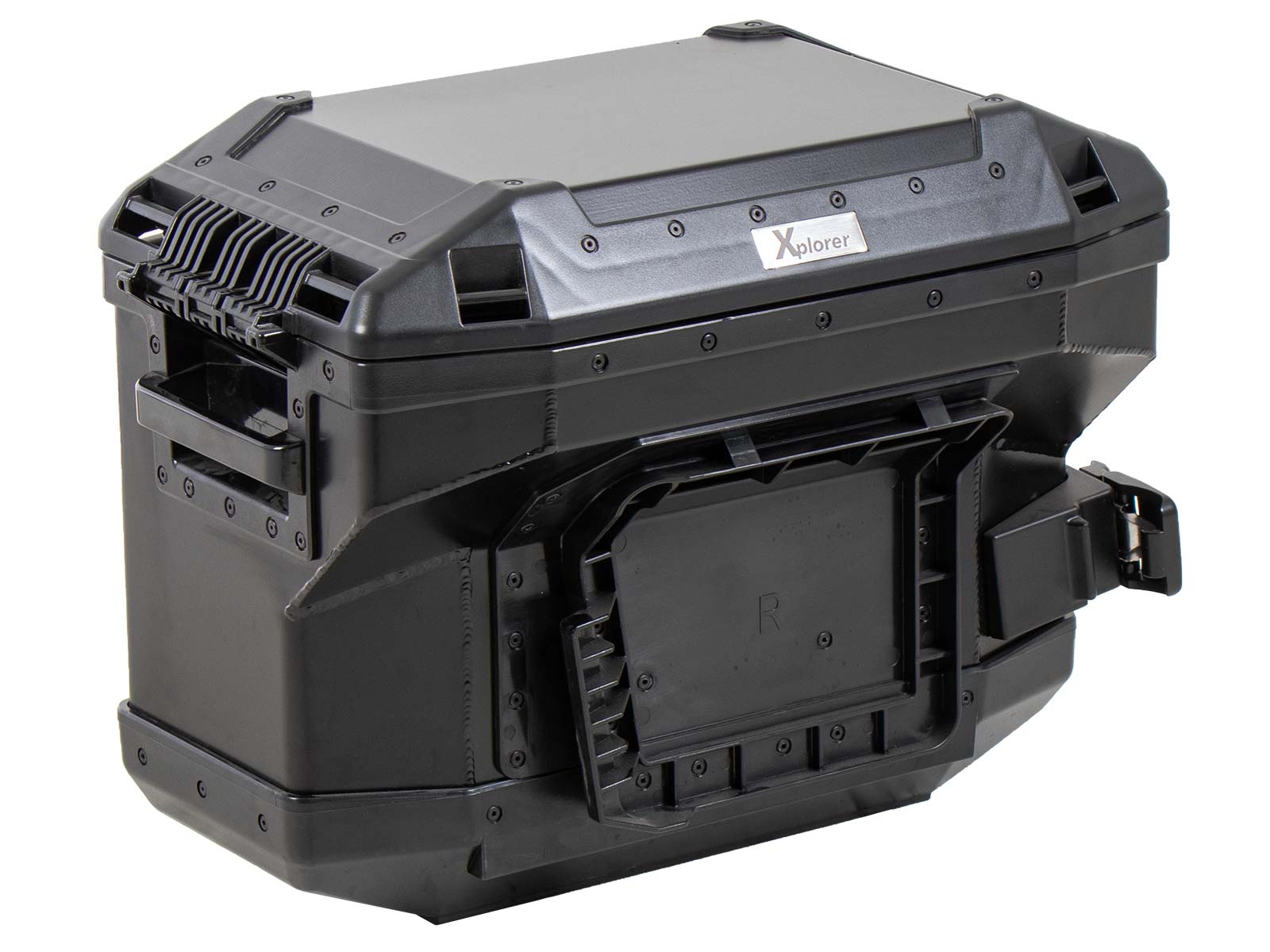 Seitenkoffer Alu Xplorer 37 Cutout (ausgespart für Auspuff) rechts schwarz Hepco & Becker
