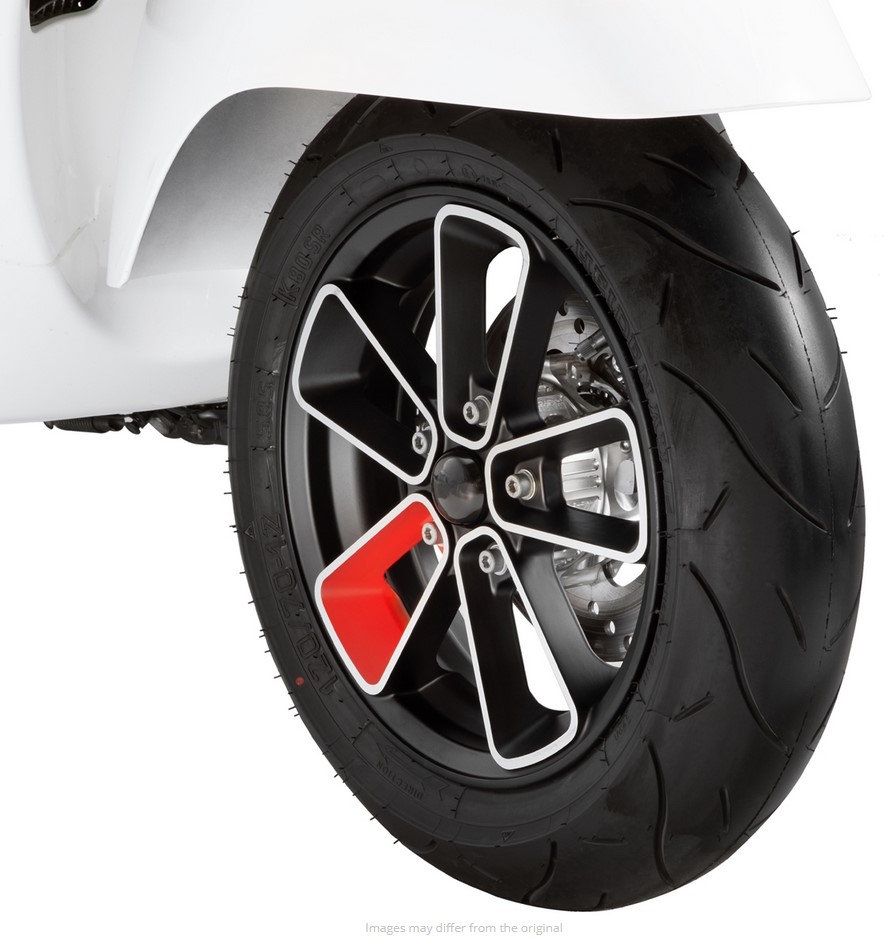 Felge vorne/hinten 12" für Vespa GTS/​GTS Super/​GTV/​GT 60/​GT/​GT L 125-300ccm, schwarz matt/​rot