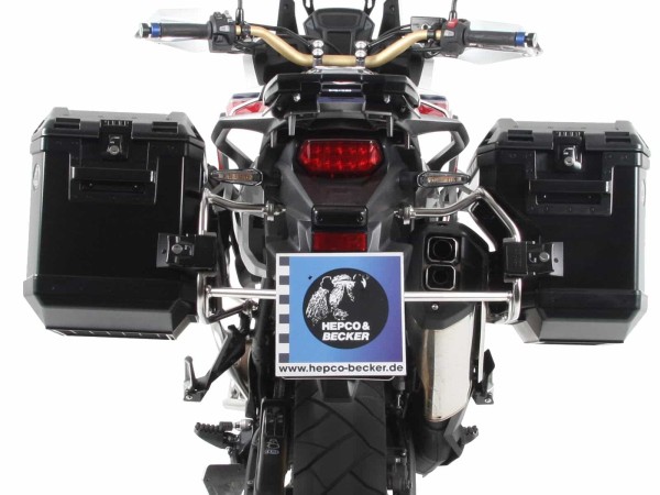 Xplorer Cutout Kofferset schwarz + Cutout-Träger silber für Honda CRF1000 Africa Twin (18-19)