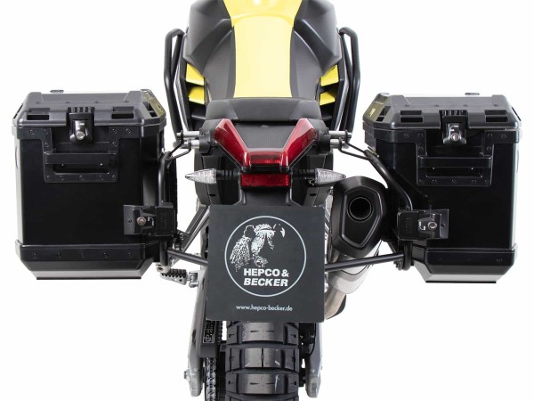 Xplorer Cutout Koffer schwarz + Cutout-Träger für Aprilia Tuareg 660 (25-) Hepco & Becker