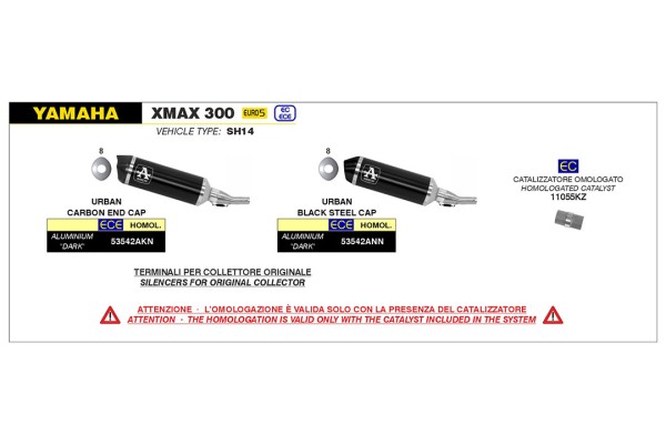 ARROW Auspuff DARK URBAN für Yamaha X-Max 300 und Tricity 300 ab Modelljahr 2021-, Edelstahl-Endkapp