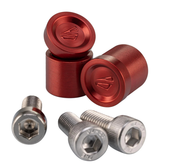 Abdeckung Spiegelloch links & rechts FABRICA für Vespa, rot eloxiert