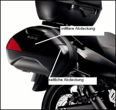 Seitliche Kofferabdeckung, schwarz für Suzuki V-Strom 650 BJ. 2009-2011/ V-Strom 650 BJ. 2004-2008