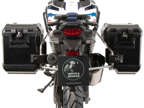 Xplorer Cutout Kofferset schwarz + Cutout-Träger silber für Honda CRF 1100L Africa Twin Adventure