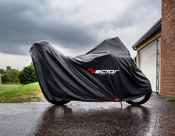 VECTOR H2O Abdeckplane Innen-/Außen für Motorrad/Scooter mit Topcase hohe Windschutzscheibe - Schwar