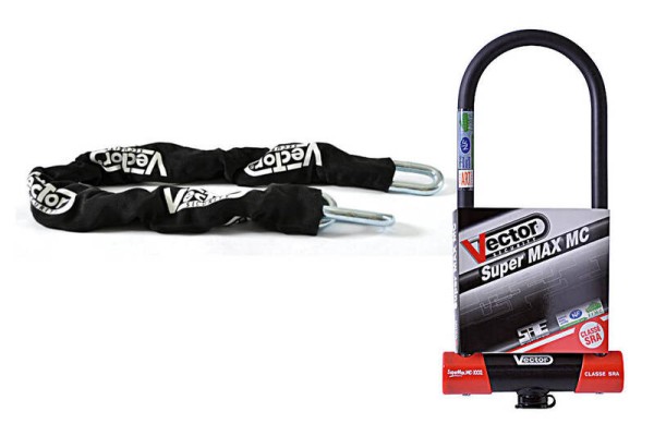 VECTOR Diebstahlschutz-Set mit Kette 1.10m + MC Super MAX XXXL Diebstahlschutz U