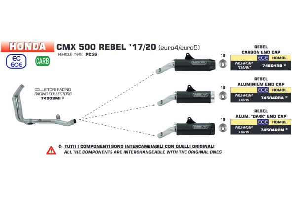 ARROW Racing-Krümmer für Honda CMX500 Rebel 2017- , ohne Katalysator
