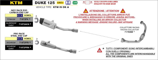 ARROW Racing-Krümmer ohne Katalysator für KTM Duke 125 (24-) /125 Enduro R (25-) /125 SMC R (25-)