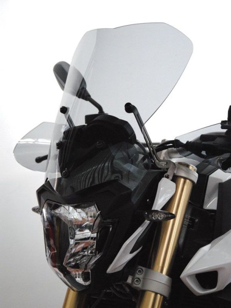 Hohe Windschutzscheibe auf Originalhalterungen für BMW F 800 R (15-19), dunkles rauchgrau