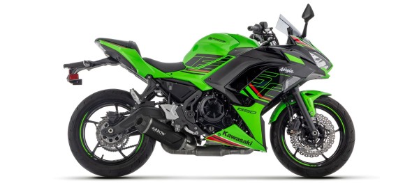 ARROW Auspuffanlage INDY RACE EVO Aluminum schwarz mit Carbon-Endkappe für Kawasaki Ninja 650 / Z 65