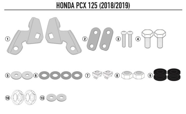 Montagekit für Windschild 1163DTG für Honda PCX 125 (Bj.18-) Givi
