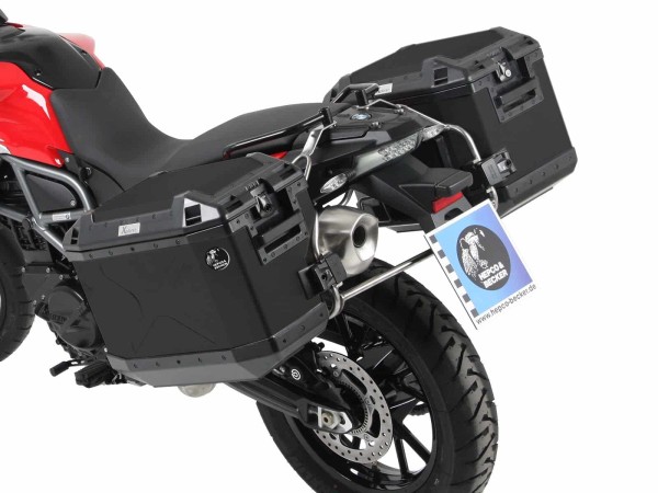 Kofferträgerset Cutout Edelstahlträger inkl. Kofferset Xplorer Cutout schwarz für BMW F 800 GS
