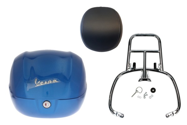Topcase Kit 32L blau (261/A), Rückenpolster schwarz für Vespa Sprint / Primavera